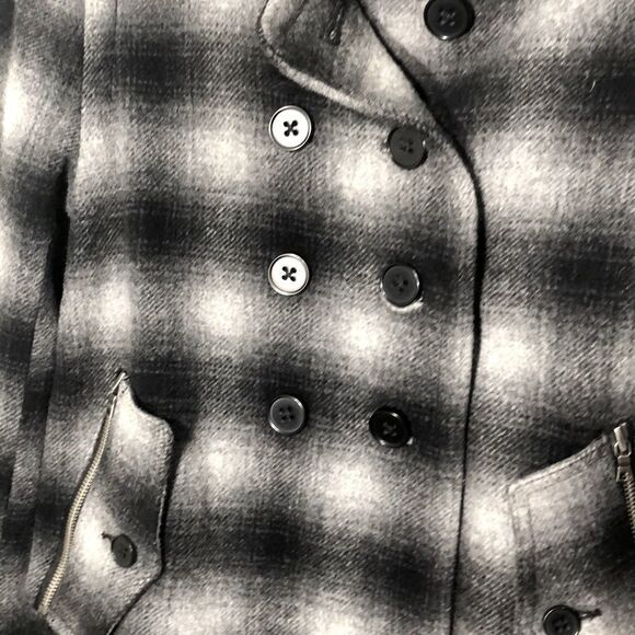 Gap Black & White Plaid Peacoat Classic Checkered Double-Breasted Jacket - XS - Picture 3 of 6